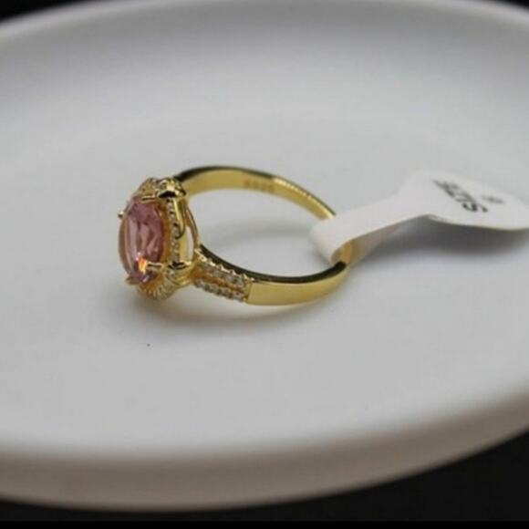 Pigeon Egg Morganite Ring 925 Sterling Silver Synthetic 18k Yellow Gold/Pink 8 - Picture 6 of 8